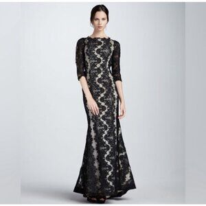 Alice + Olivia Jae Black Lace Open Back Maxi Gown